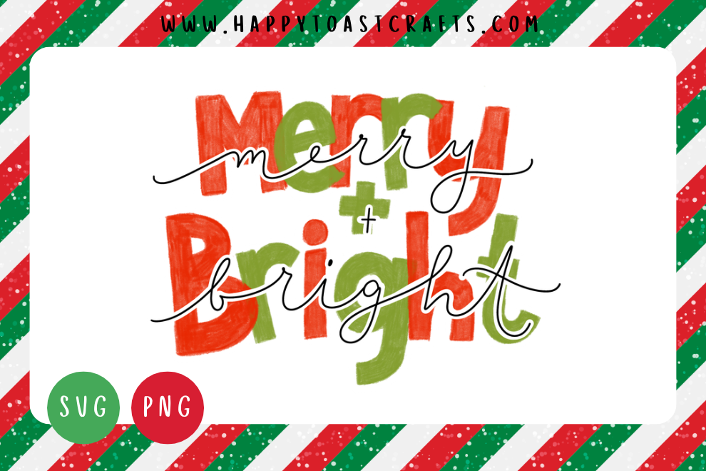 Merry + Bright Red and Green Lettering Clipart – Free SVG